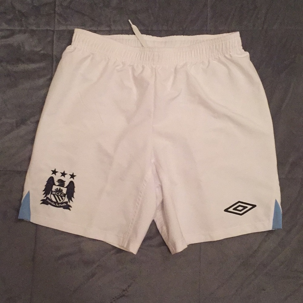 Manchester City White Drawstring Soccer Shorts